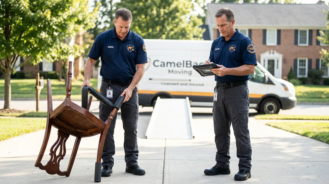 Movers inspecting furniture for damage prevention before loading in Yuma, CO